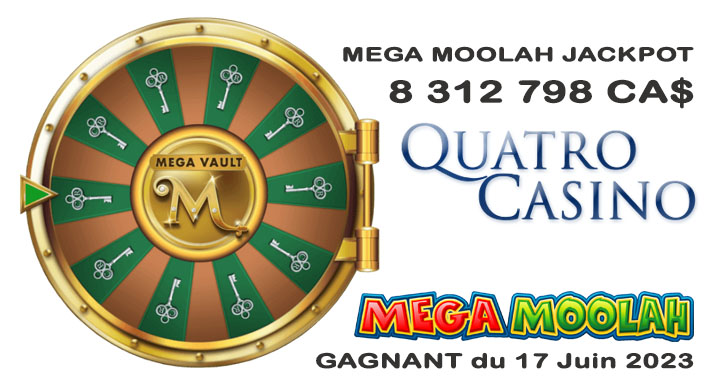 Mega Vault Millionaire - Mega Moolah gagnant en juin 2023