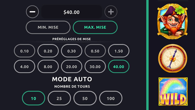 Menu du jeu pour vous aider à connaitre les fonction de la machine à sous